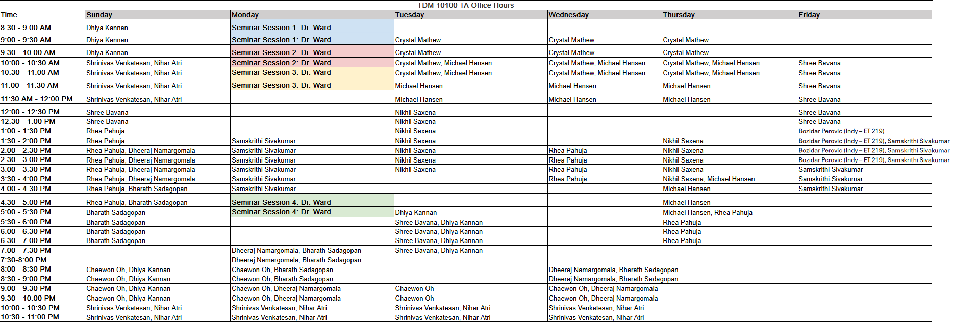 10100 Office Hours Schedule