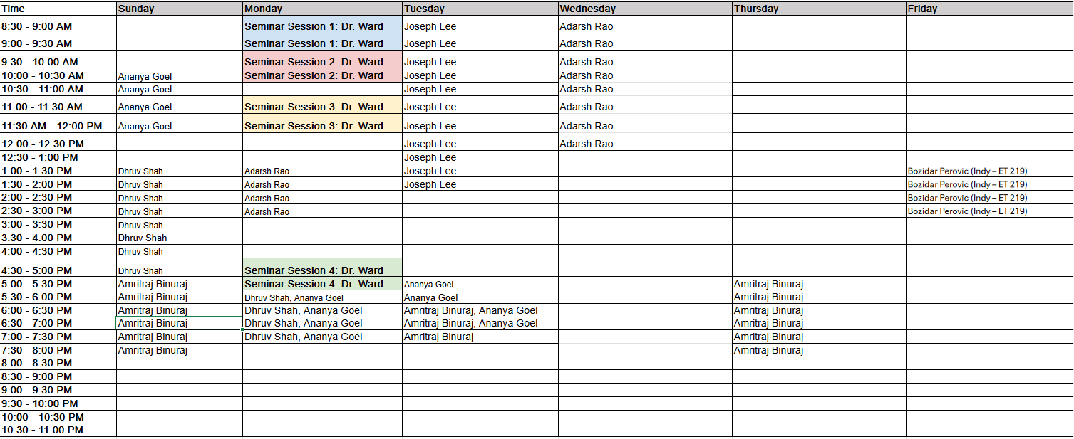 20100 Office Hours Schedule