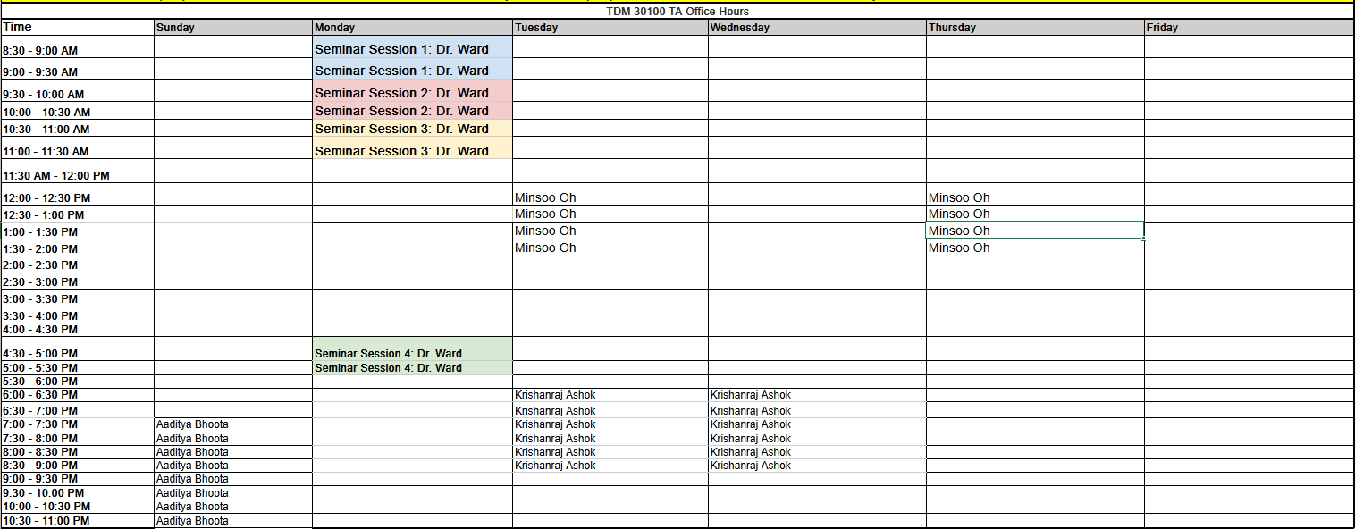 30100 Office Hours Schedule