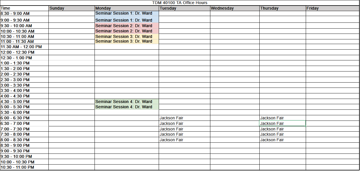 40100 Office Hours Schedule